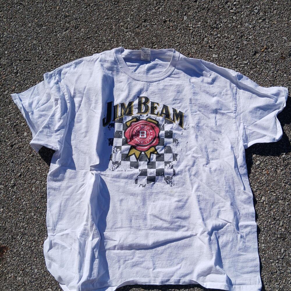 Jim Beam Whiskey Shirt Mens XL White Gildan Ultra Cotton Graphic Racing Tee
